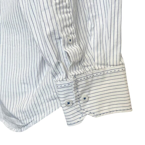 Pronto-Uomo Hand Stitched Shirt Mens Size XL Blue Stripe Button Down Cotton - Picture 6 of 12